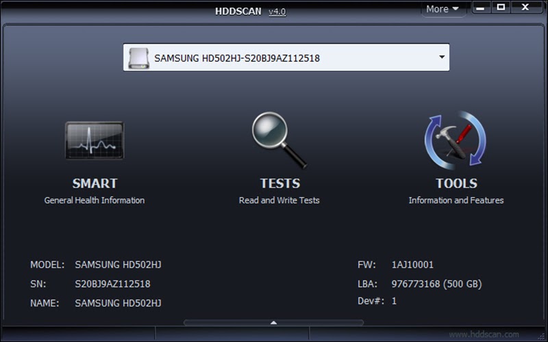 Giao diện phần mềm HDDScan