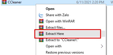 giải nén file có chứa phần mềm CCleaner