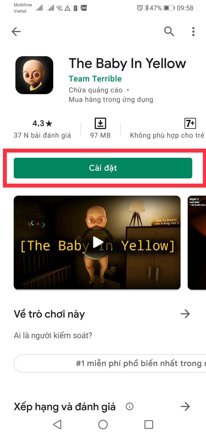 Nhấn cài đặt để tải the baby in yellow