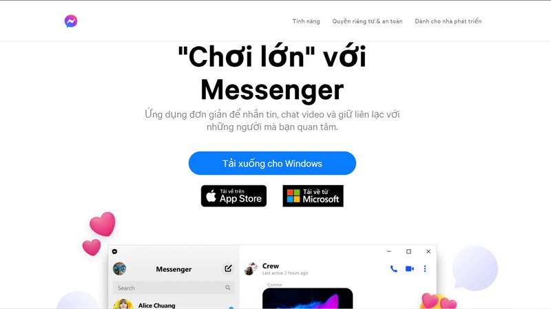 Giao diện trang chủ Messenger cho phép cả hai hệ điều hành Windows và MacOS